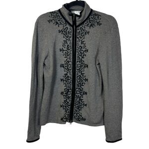 CAbi Style 720 Grey Embroidered Cardigan Sweater Women's Size Medium